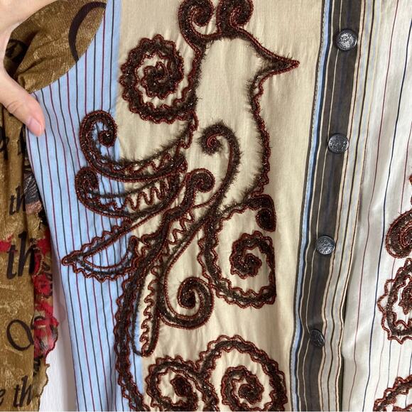 SAVE THE QUEEN Top M ITALY Appliqué-Peacock-Ruffle-Glitter Graphic Mixed-Media - Picture 5 of 16